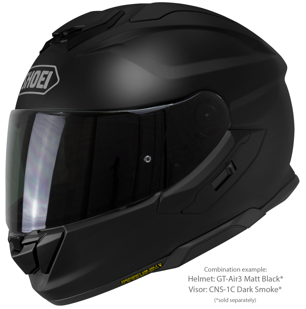 shoei black helmet with dark smoke visor RF-1400 30% and a UV filter of over 99% Shoei RF 1200 Matte Black