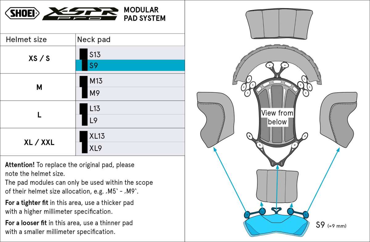 Center Pad Neck S9 (XPRO) Type-P X-SPR PRO Full Face Helmets