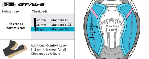Shoei gt best sale air size chart