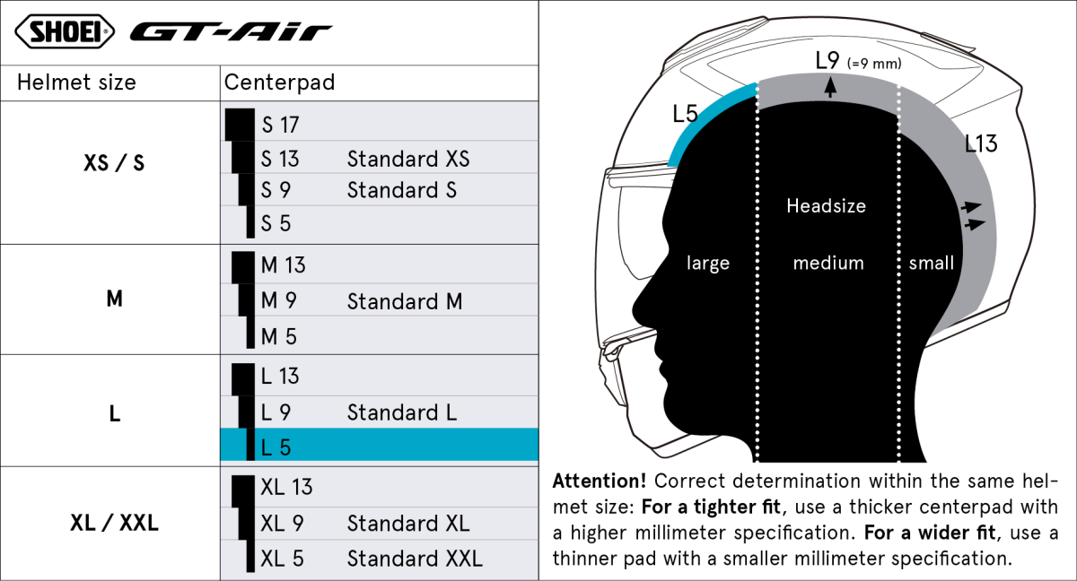 【SHOEI】GT-Air Lサイズ Center Pad L5 (GTA) Type-F | GT-Air | Full Face Helmets